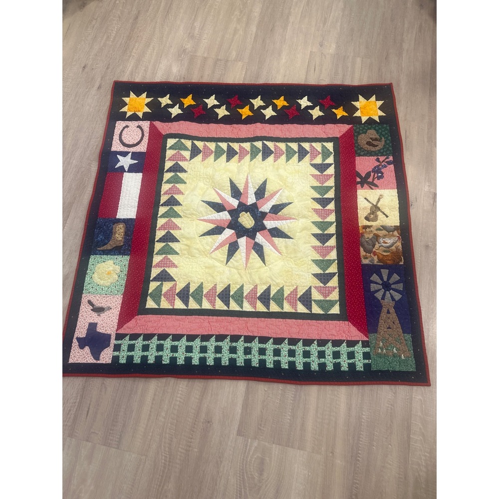 Handmade Texas Western Patchwork Quilt Star Cowboy Boot Farmhouse 46x46 read